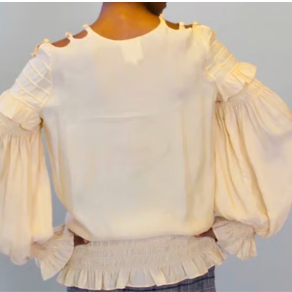 Tracy Reese Cream Ruffled Ribbed Blouse - Picture 3 of 4